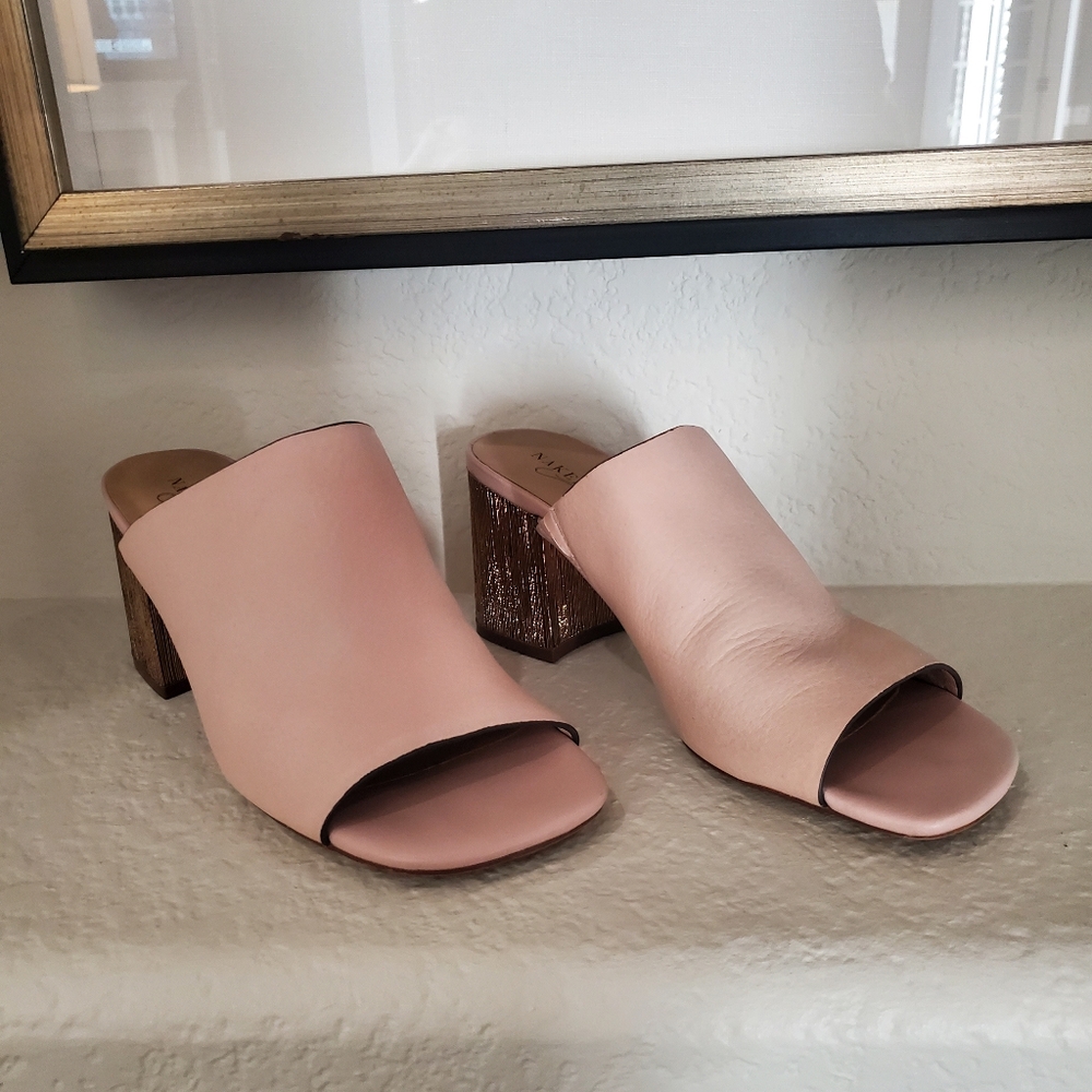 Naked Feet Pink Leather Women's Mules Gold Heels